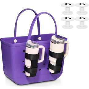 1Pack Bogg Bag Cup Holder for Stanley,4 Pcs Bogg Bag Replacement Buttons,Upgraded Adjustable Cup Holder Fit 40oz Compatible with All Bogg Bag (1, Black)