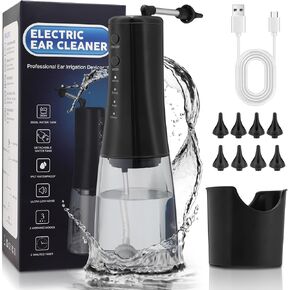 Electric Ear Wax Removal Water Powered Ear Cleaning Tool with Ear Irrigation Kit Safe and Effective Ear Cleaning Kit Ear Wax Remover for Adults Kids Home Use, 3 Pressure Modes, Includes Basin, 8 Tips