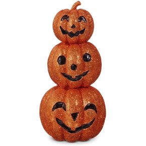 Raz Imports Stack of Glittered Jack O Lanterns Figurine, 8-inch Height, Resin, Halloween Decoration, Orange, 4412113
