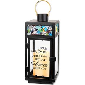 Carson 12" 'Wings were Ready' Stained Glass Memorial Lantern - Memorial Lantern for Bereavement Gift
