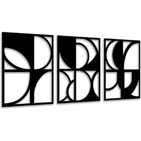 Metal Wall Art Decor - 3 Panels Modern Art Wall Decor for Living Room, Minimalist Wall Decor for Bathroom, Abstract Wall Decor for Bedroom, Simple Style, Surface geometry， 11.8 x 15.7 Inch, Black