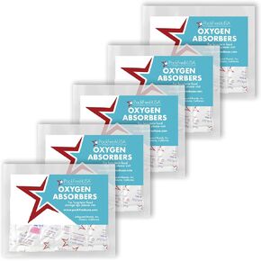 300cc Oxygen Absorber Compartment Packs - Food Grade - Food Preservation - Long-Term Food Storage Guide Included (50 Count (10 Packs of 5))