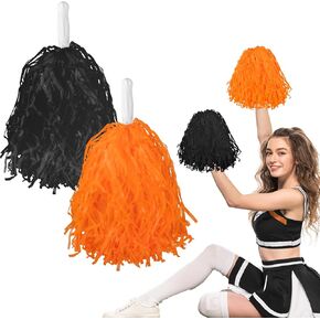 2 Pieces of Cheerleading Pompoms in Two Colors Vibrant and Fun Colorful Balls Cheerleading Costume Accessories Suitable for Party Dance Sports(Black Orange)