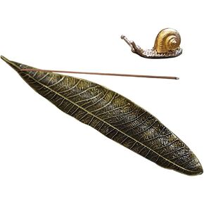 Zayookey 2pcs Incense Holder Leaf and Snail Incense Burner Metal Incense Holder Incense Tray for Sticks Insense Stand Ash Catcher for Meditation, Home, Office, Yoga