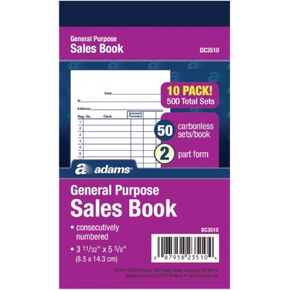 General Purpose Sales Book, Carbonless, (Pack of 10) (DC3510)