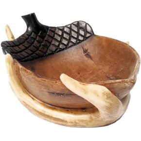Rustic Antler and Acorn Decorative Bowl, 8-inches