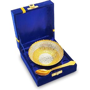 NOBILITY Silver Plated Bowl Spoon Set Light Weight with Blue Box Wedding Return Dessert Dry Fruits Serving Gifts Diwali Christmas Eid Friends Family Home Decoration Corporate Gift Items
