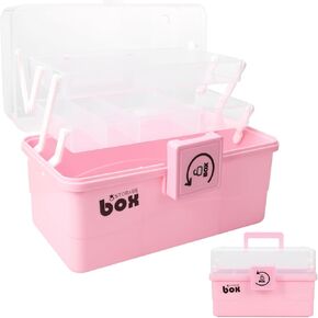 3 Layers Plastic First Aid Storage Box Portable First Aid Kit with Handle Medicine Emergency Medical Organizer Family Medicine Box Storage Suitable for Home Office and Travel(Pink)