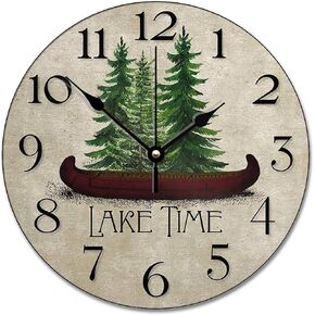 Lake House Wall Clock Cabin Wall Clocks Lake Time Clock Rustic Wooden Wall Clock Battery Operated Farmhouse Decor Vintage Home Decor for Kitchen Living Room Bedroom Office 10 Inch