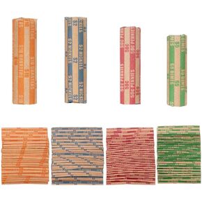 Coin Storage and Coin Sorter Tubes Set of 4 with Coin Wrappers Assorted 100pcs for Quarter, Dime, Nickel and Penny