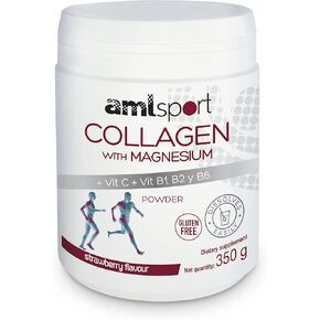 AML Sport - Collagen with Magnesium + VIT C, B1, B2 and B6 Powder - 350g (Strawberry Flavour). Tissue Regenerator with Type 1 &2 Collagen. Gluten Free. Sugar Free