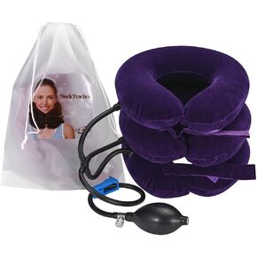 Cervical Neck & Vertebra Traction Device for Neck Pain Relief, Adjustable Inflatable Neck Stretcher Neck Traction Pillow for Neck Tension Relief with Carrying Bag (Purple)