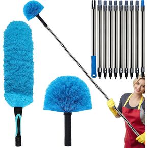 20+ Feet High Reach Duster Kit with 3-12 ft Extension Pole, Cobweb & Corner Brush Cleaning Duster for Cleaning, Microfiber Feather Duster Cleaner with Washable Head for Ceiling Fan, Furniture, Home