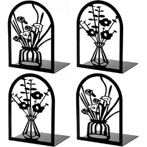 3 Pairs Metal Bookends, Flower Book Ends for Shelves Decorative, Book Stopper for Heavy Books, Ends to Hold Books for Home Office