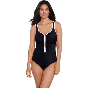 Penbrooke ShapeSolver Sport Women's Color Coated Shirred Zip Soft Cup One Piece Swimsuit