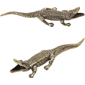2Pcs Creative Brass Crocodile Statue Ornament Incense Ancient Copper Color Crafts Ornaments Desktop Decor Old Copperware Decor