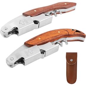 2-Pack Corkscrew Wine Opener - Professional Stainless Steel with Rosewood Handle, Foil Cutter, and Bottle Opener - Manual Wine Key for Bartenders, Servers, and Home Use
