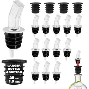 Esatto Pourer with Screen - 12 Pack & 4 Cork Adaptors for Precision Pouring, Pour Spouts for Bottles, Liquor Bottle Pourers for Alcohol & Olive Oil, Bar Bartender Accessories