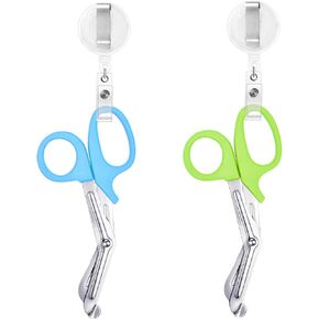 2 Pcs Nursing Scissors with 2 Pcs Retractable Badge Reels Trauma Shears Bandage Scissors for Sewing General Use (Pink Purple)