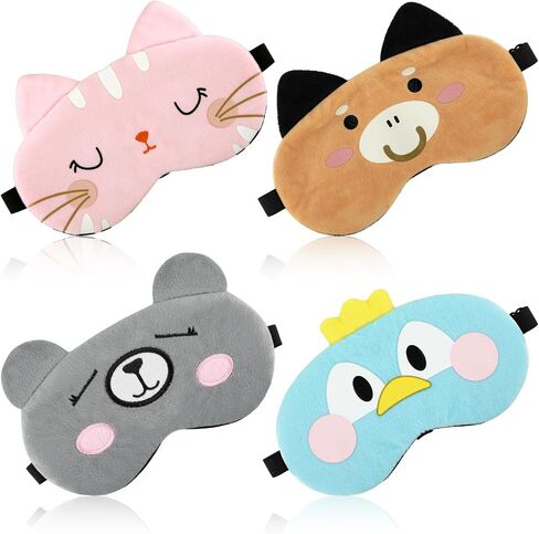 4 Pieces Plush Sleeping Eye Masks for Sleep Cute Animal Eye Mask Bulk Comfortable Sleep Eye Cover Sleep Mask for Kids Women Men Soft Furry Eye Blindfold for Travel Nap Sleepover Party Supplies in Saudi Arabia