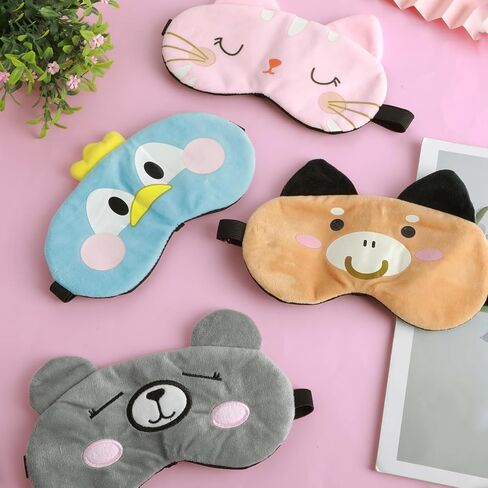 4 Pieces Plush Sleeping Eye Masks for Sleep Cute Animal Eye Mask Bulk Comfortable Sleep Eye Cover Sleep Mask for Kids Women Men Soft Furry Eye Blindfold for Travel Nap Sleepover Party Supplies in Saudi Arabia
