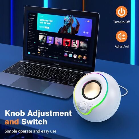 مكبرات صوت للكمبيوتر USB من LNEURE، مكبرات صوت للكمبيوتر المحمول، تشغيل بالقابس، صوت عالٍ وواضح، سهولة الوصول إلى مستوى الصوت، مع محول من النوع C، أضواء ملونة، لسطح المكتب والكمبيوتر الشخصي والكمبيوتر المحمول والهاتف in Saudi Arabia