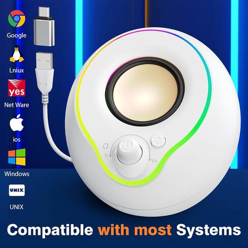 مكبرات صوت للكمبيوتر USB من LNEURE، مكبرات صوت للكمبيوتر المحمول، تشغيل بالقابس، صوت عالٍ وواضح، سهولة الوصول إلى مستوى الصوت، مع محول من النوع C، أضواء ملونة، لسطح المكتب والكمبيوتر الشخصي والكمبيوتر المحمول والهاتف in Saudi Arabia