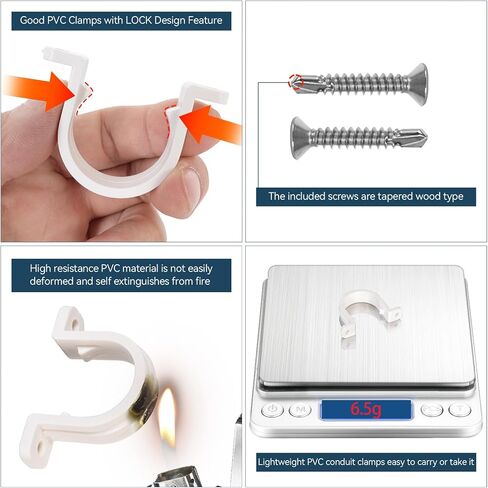 مشابك أنابيب 3/4 بوصة، حزام أنابيب PVC محدث 25 مم مشبك قناة مع 24 قطعة 410 براغي ذاتية التنصت لـ 12 مجموعة 3/4 مشابك قناة بلاستيكية in Kuwait