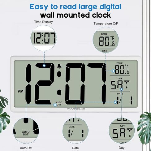 14.5Inch Large Digital Wall Clock Battery Operated Alarm Clocks with Jumbo Display,Temperature,Day and Date,Large LCD Screen Digital Clock Desk Clock for Bedroom,Office,Living Room, Black in Saudi Arabia
