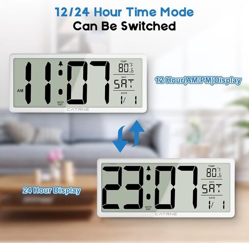 14.5Inch Large Digital Wall Clock Battery Operated Alarm Clocks with Jumbo Display,Temperature,Day and Date,Large LCD Screen Digital Clock Desk Clock for Bedroom,Office,Living Room, Black in Saudi Arabia