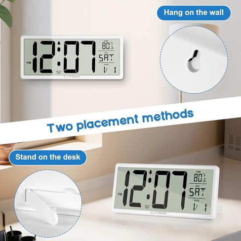 14.5Inch Large Digital Wall Clock Battery Operated Alarm Clocks with Jumbo Display,Temperature,Day and Date,Large LCD Screen Digital Clock Desk Clock for Bedroom,Office,Living Room, Black in Saudi Arabia