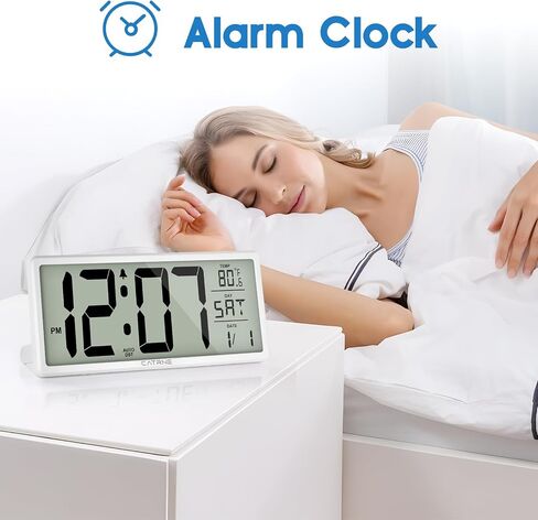 14.5Inch Large Digital Wall Clock Battery Operated Alarm Clocks with Jumbo Display,Temperature,Day and Date,Large LCD Screen Digital Clock Desk Clock for Bedroom,Office,Living Room, Black in Saudi Arabia