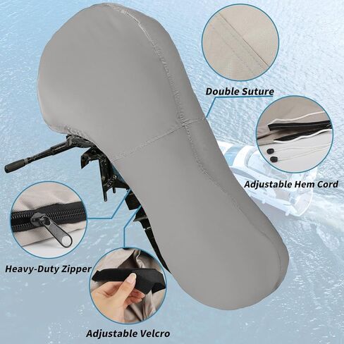 K-Musuclo Outboard Motor Cover, 600D Waterproof, Fade Resistant Boat Motor Cover, Fits Motor 100-150 HP, Grey in Kuwait