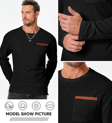 JMIERR Men's T-Shirt Waffle Textured Knit Drop-Shoulder Long Sleeve Tops Hipster Hip Hop Longline Crewneck Tees with Pocket in Saudi Arabia
