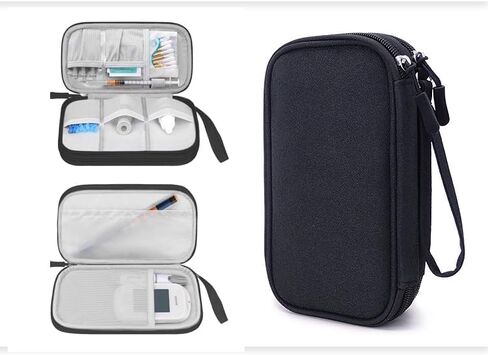 Double Layer Diabetic Supplies Storage Bag Carrying Case Organizer for Glucose Meter Insulin Pen Diabetes Testing Kit, Test Strips, Lancets, Syringe, Lancing Device, Alcohol Wipe Ice Pack (Pink) in Kuwait