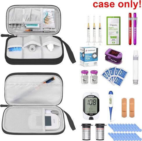 Double Layer Diabetic Supplies Storage Bag Carrying Case Organizer for Glucose Meter Insulin Pen Diabetes Testing Kit, Test Strips, Lancets, Syringe, Lancing Device, Alcohol Wipe Ice Pack (Pink) in Kuwait
