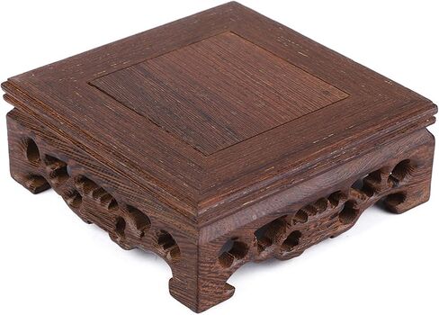 Hapivida Wood Display Stand, Delicate Small Square Teapot Base Solid Wood Vase Decoration Bonsai Pedestal for Home Office Decoration(10×10×3.7 cm) in Saudi Arabia