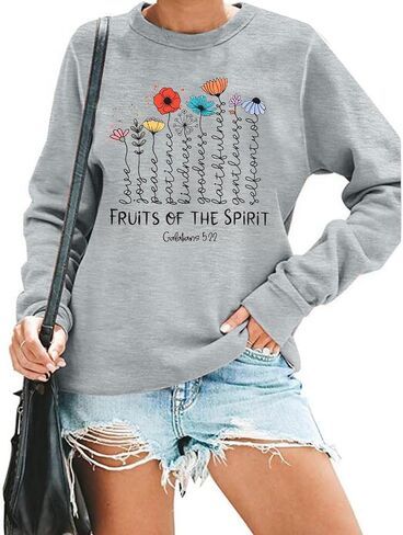 KIDDAD Christian Sweatshirts for Women Bible Verse Sweatshirts Funny Fruits of The Spirit Graphic Long Sleeve Pullover Tops in Saudi Arabia