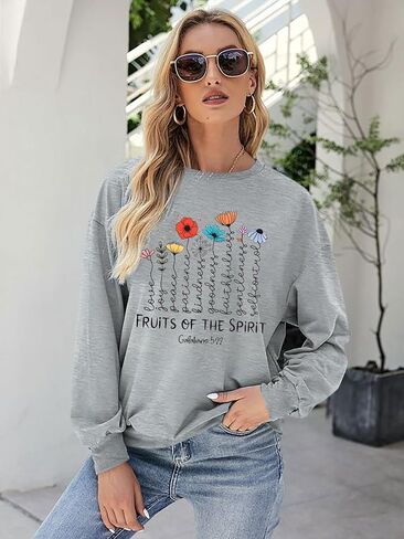 KIDDAD Christian Sweatshirts for Women Bible Verse Sweatshirts Funny Fruits of The Spirit Graphic Long Sleeve Pullover Tops in Saudi Arabia