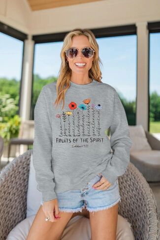 KIDDAD Christian Sweatshirts for Women Bible Verse Sweatshirts Funny Fruits of The Spirit Graphic Long Sleeve Pullover Tops in Saudi Arabia