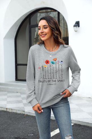 KIDDAD Christian Sweatshirts for Women Bible Verse Sweatshirts Funny Fruits of The Spirit Graphic Long Sleeve Pullover Tops in Saudi Arabia