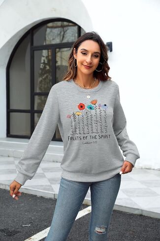 KIDDAD Christian Sweatshirts for Women Bible Verse Sweatshirts Funny Fruits of The Spirit Graphic Long Sleeve Pullover Tops in Saudi Arabia