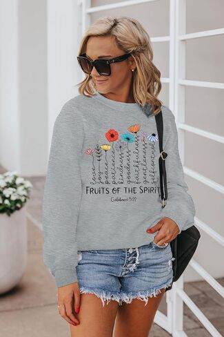 KIDDAD Christian Sweatshirts for Women Bible Verse Sweatshirts Funny Fruits of The Spirit Graphic Long Sleeve Pullover Tops in Saudi Arabia