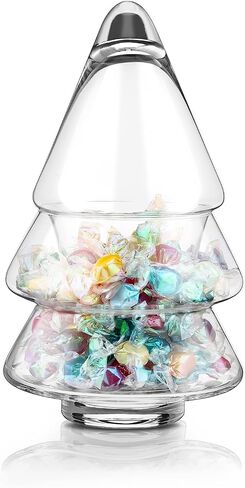 Sliner 9.06 x 5.12 Inch 30oz Christmas Tree Candy Jars Glass Cookie Jars with Lids Lovely Christmas Tree Jar Clear Bowl Food Storage Container for Xmas Festival Holiday Party Gift Table Decoration in Saudi Arabia