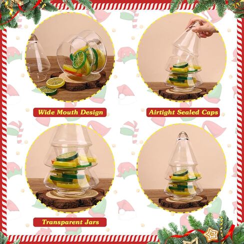 Sliner 9.06 x 5.12 Inch 30oz Christmas Tree Candy Jars Glass Cookie Jars with Lids Lovely Christmas Tree Jar Clear Bowl Food Storage Container for Xmas Festival Holiday Party Gift Table Decoration in Saudi Arabia