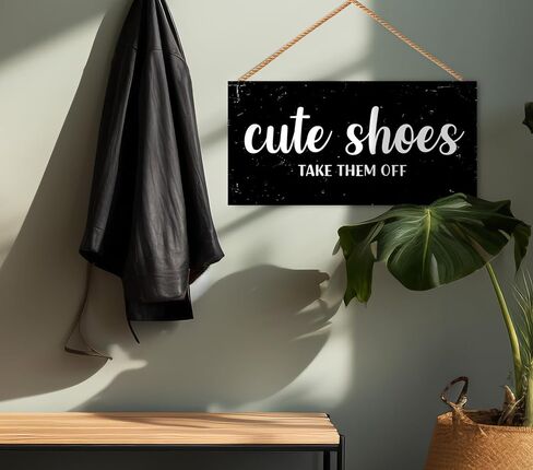 أحذية لطيفة تخلعها من اللافتات الخشبية، ديكور ترحيب مضحك، لافتات خشبية مضحكة خارج الشرفة، 11.8 × 5.9 بوصة in Kuwait
