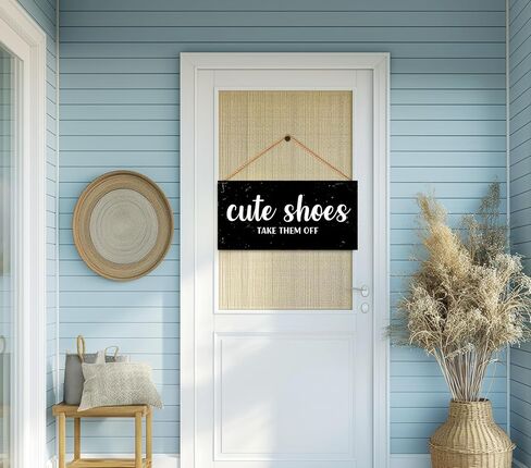 أحذية لطيفة تخلعها من اللافتات الخشبية، ديكور ترحيب مضحك، لافتات خشبية مضحكة خارج الشرفة، 11.8 × 5.9 بوصة in Kuwait