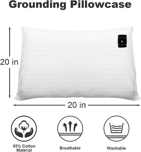 Grounded Pillowcase Cotton Pillowcase with Silver Fiber Electric Pillowcase for Improved Sleep and Pain Relief (20" x 30"), White in Saudi Arabia