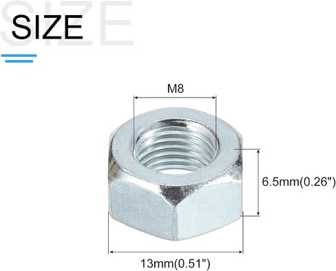 METALLIXITY Hex Nuts (M8x1.25mm) 30Pcs, Carbon Steel Metric Coarse Thread Zinc Plated Hexagon Nut Hardware - for DIY Home Repair Machinery, Silver White in Saudi Arabia