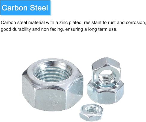 METALLIXITY Hex Nuts (M8x1.25mm) 30Pcs, Carbon Steel Metric Coarse Thread Zinc Plated Hexagon Nut Hardware - for DIY Home Repair Machinery, Silver White in Saudi Arabia